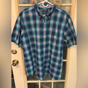 Chaps Teal and Navy Plaid Button Down Shirt